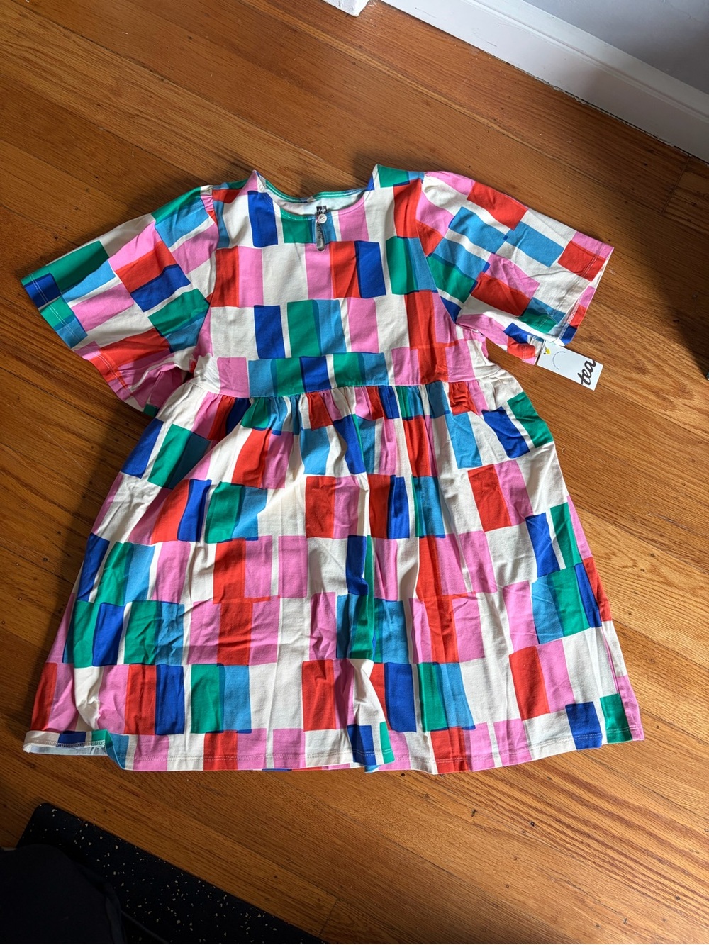 Tea Collection Multicolor Block Print Short-Sleeve Kaftan Dress NWT